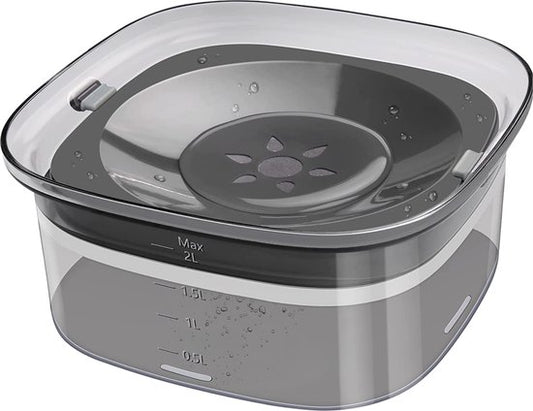 Vulpes Goods® Trinknapf Hund - Wassernapf für Hunde - Anti-Sabber - Reduziert das Schlabbern - Transparent - Für unterwegs - 2L - Schwarz