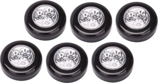 Dutch Wanted - LED Drucklichter - Selbstklebend - 6 Stück - Schwarz