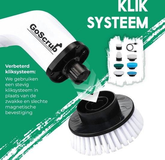 GoScrubÂ® Cleaning King V1 - Elektrische Reinigungsbürste - Elektrische Schrubbbürste - für Bad oder Küche - Schrubber mit Griff - 9 Aufsätze