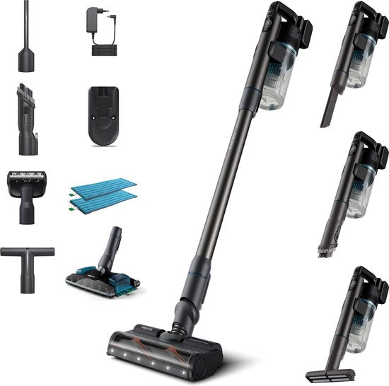 Philips Staubsauger mit Wischfunktion XC8055/01 Aqua Plus – kabellos und beutellos – Saugdüse mit LED-Beleuchtung – Handstaubsauger – Akkulaufzeit bis zu 80 Minuten – leicht – blau