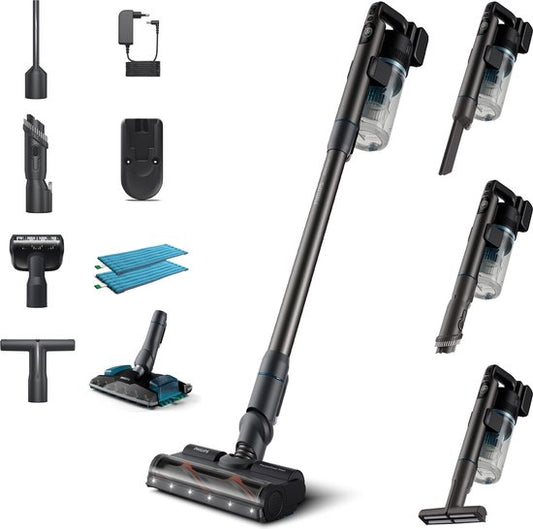 Philips Staubsauger mit Wischfunktion XC8055/01 Aqua Plus – kabellos und beutellos – Saugdüse mit LED-Beleuchtung – Handstaubsauger – Akkulaufzeit bis zu 80 Minuten – leicht – blau