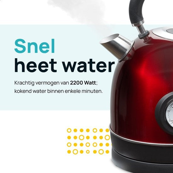 MOA Retro-Wasserkocher Rot 1,8 Liter - Elektrisch - Edelstahl - EK3TR