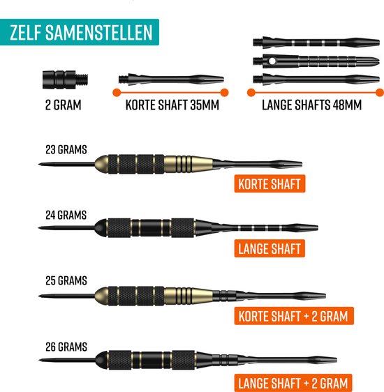 Napi Darts - 6 Darts (64-teilig) - 23, 24, 25, 26 Gramm Darts - 2 Sets Premium Messing Darts - Stahlspitze - Inklusive Dart Flights & Koffer