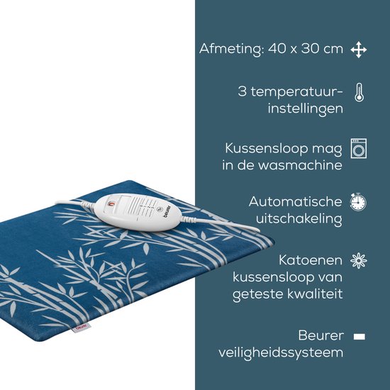 Beurer HK 35 Cosy Elektrisches Wärmekissen – 40×30 cm – 3 Heizstufen – Weiches Fleece – Automatische Abschaltung – BSS-Sicherheitssystem – Maschinenwaschbar – 3 Jahre Garantie