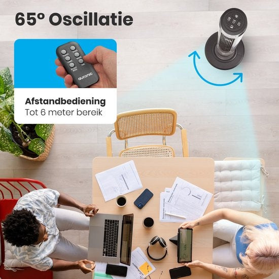 Auronic Tower Fan - Standventilator mit Fernbedienung - Timer - 55W - 45dB - 118cm - Dunkelgrau