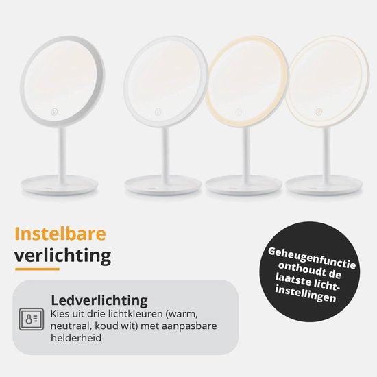 ETA Fenité Make-up-Spiegel mit Beleuchtung - Vergrößert 5-fach magnetisch - Neigbar und aufladbar über USB-C - Lichtfarbe einstellbar - Ø20 cm - Weiß