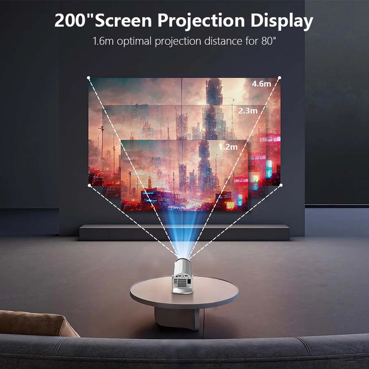 XBJ Tragbarer Mini-Beamer Silber 14 x 12 x 21,8 cm - WLAN 6 & Bluetooth 5.2 - Android 11 - 1080p & 4K-Decodierung - um 180° schwenkbar - 200 ANSI-Lumen