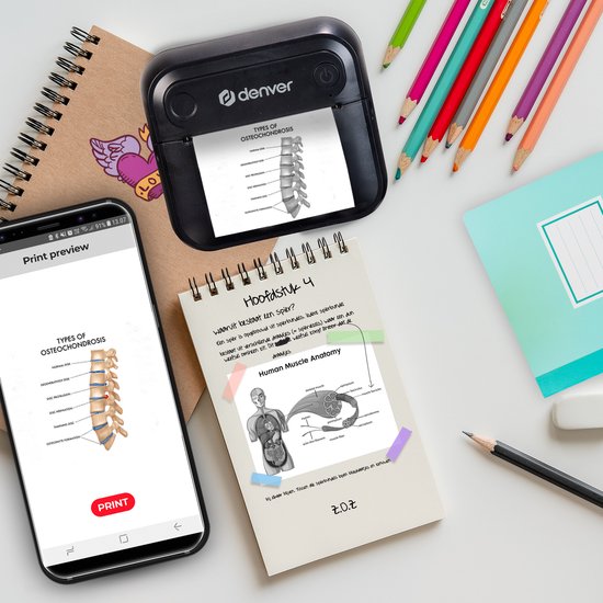Denver Mini-Taschendrucker - Aufkleberdrucker - Bluetooth - Thermopapier - Schwarz