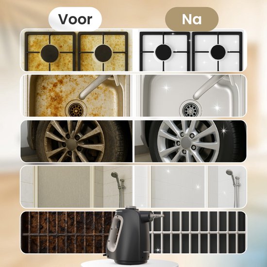 Vapore 11-in-1 Dampfreiniger - 1350W - 530ML - Inkl. Aufbewahrungsbeutel - Für Boden, Bad, Kleidung und Sofa - Schwarz