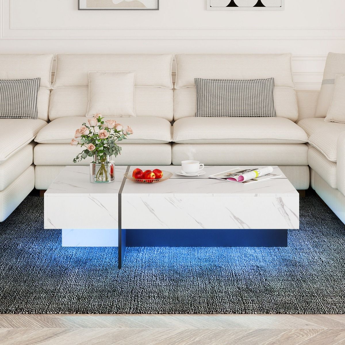 Coast Couchtisch mit LED-Beleuchtung – 3 Schubladen – Hochglanz – weiß – 120 x 70 x 35 cm