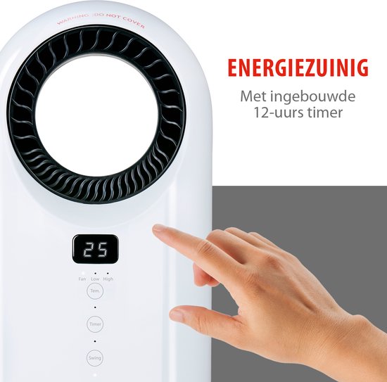 alpina Elektro-Heizlüfter 1500W - Keramik-Heizlüfter mit Timer und Fernbedienung - Oszillierender Heizlüfter mit Kühl- und Heizfunktion - 18 x 18 x 37cm