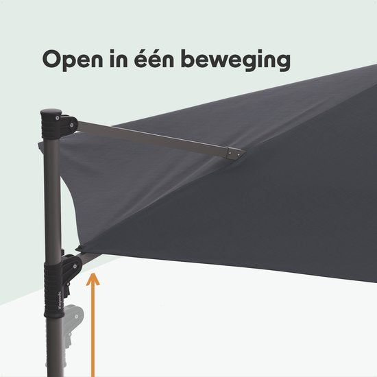 LifeGoods Sonnenschirm - Ø300 cm - 30° neigbar - One-push System - Wasserdicht - mit Bezug - Anthrazit