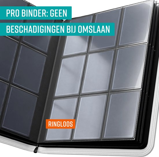 NAPI Toploader Pro-Ordner für 288 Karten – Premium-Sammelordner mit Toploadern und Reißverschluss – Sammelkartenordner – 9 Fächer – Kunstleder – Rot/Weiß