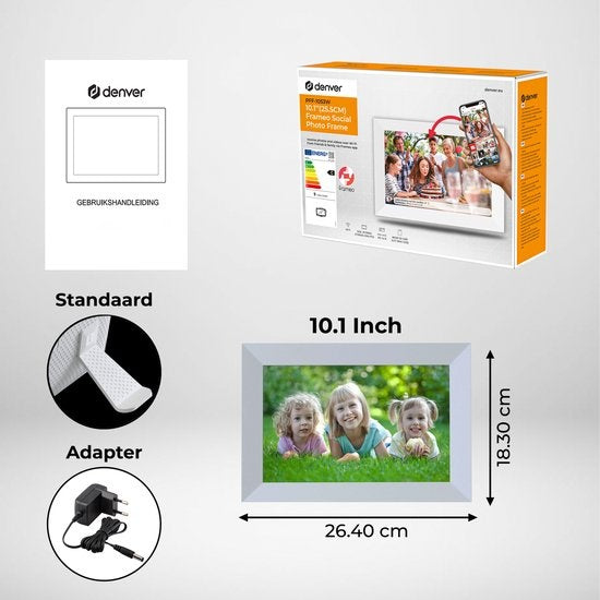 Denver Digitaler Fotorahmen 10,1-Zoll - HD - Frameo App - Fotorahmen - WiFi - IPS-Touchscreen - 16GB - PFF1053W