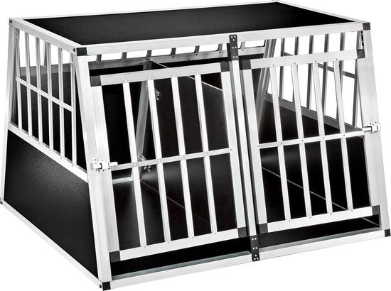tectake Hondentransportbench double met een schuine achterwand met scheidingswand - 402227