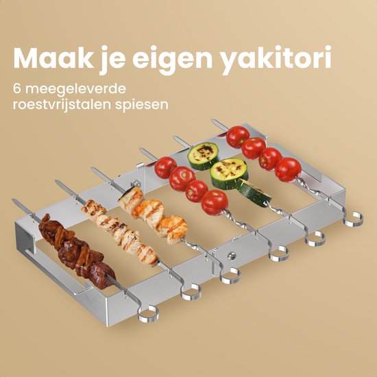 KitchenBrothers Kamado Hibachi Grill - PFAS frei - mit Grillrost und Stöcken - Holzkohlegrill - Shichirin Tischgrill - Rechteckiger BBQ - Keramikgrill - Schwarz