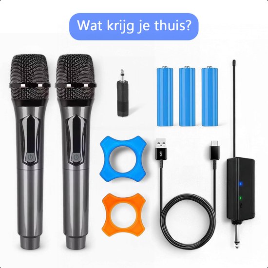 Tech Essentials® 2 Stück - Drahtloses Mikrofon-Set - VHF - USB-C Wiederaufladbar - Plug & Play - Karaoke - Studio - 3.5-6.3mm Klinke - ASMR - Geeignet für Party Box