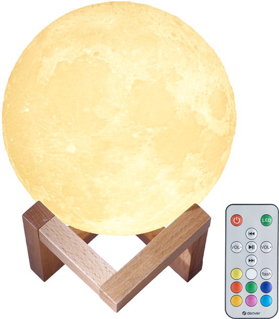 Denver Moon Lamp 3D - Bluetooth-Lautsprecher kabellos - Tischlampe fürs Schlafzimmer - Musiksynchronisation - inkl. Fernbedienung - Mondlampe - LBS150