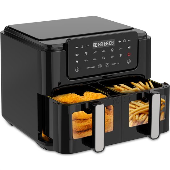 Strex Airfryer XXL - 10L - 2500W - Heißluftfritteuse - Double Airfryer - 50ºC bis 200ºC - 10 Kochprogramme - Schwarz