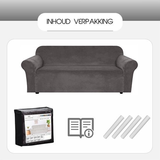 Hilvard - Sofabezug 3-Sitzer-Sofas - (185 - 230 cm) - Grau - Samt - Stretch - Sofaschoner - Möbelbezug - Gegen Beschädigungen und Flecken - Sitzbezug - Sitzbezug