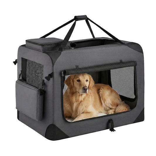 Ochama Faltbare Hundebox 91 x 63 x 63 cm – Oxford-Stoff – Grau – Tragbar – Für Hunde von 23–32 kg