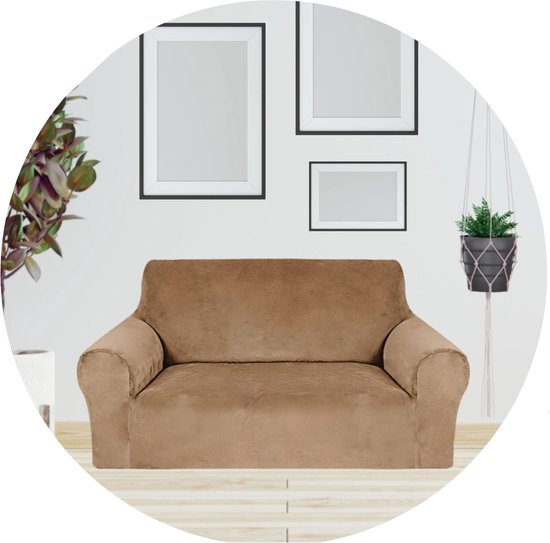 Hilvard - Sofabezug 2-Sitzer-Sofas - (145 - 175 cm) - Sand - Samt - Stretch - Sofaschoner - Möbelbezug - Gegen Beschädigungen und Flecken - Sitzbezug - Sitzbezug