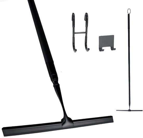 SolidStock Luxus-Bodenwischer aus Edelstahl – Bodenwischer mit Stiel – Längenverstellbar von 38,5 bis 129 cm – Wischer für Dusche und Badezimmerboden – Ausziehbarer Duschwischer – Schwarz
