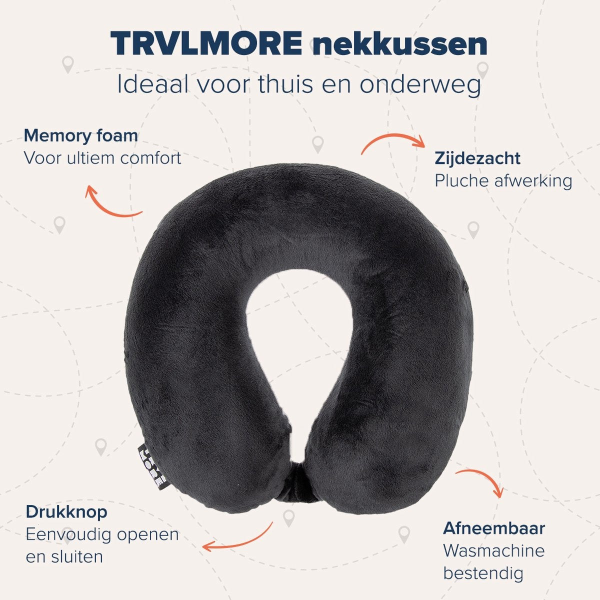 TRVLMORE Nackenkissen - Reisekissen für Flugzeug und Auto - U-Form - Memory Foam - Schwarz