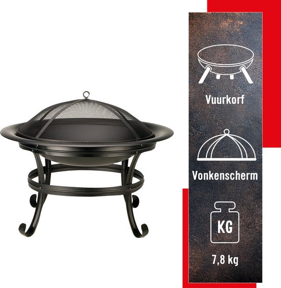 BBQ Collection Feuerschale - Feuerkorb mit Funkenschutz - Außenkamin 77 x 17 x 76 cm - Gartenkamin mit Griffen - Terrassenkamin für Brennholz - Terrassen- und Gartenofen für Lagerfeuer - Kohlenstoffstahl