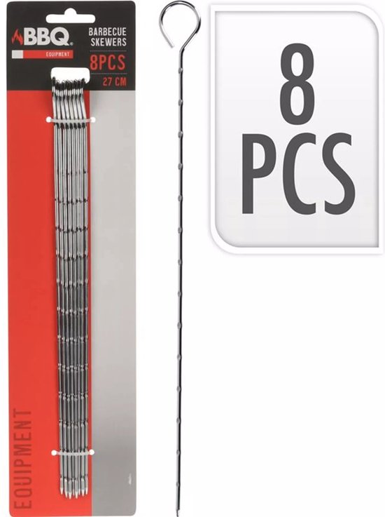 Grillspieße – 8 Stück – Metall – 27,5 cm – runder Griff – Grillzubehör