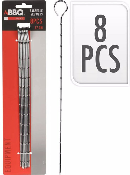 Grillspieße – 8 Stück – Metall – 27,5 cm – runder Griff – Grillzubehör