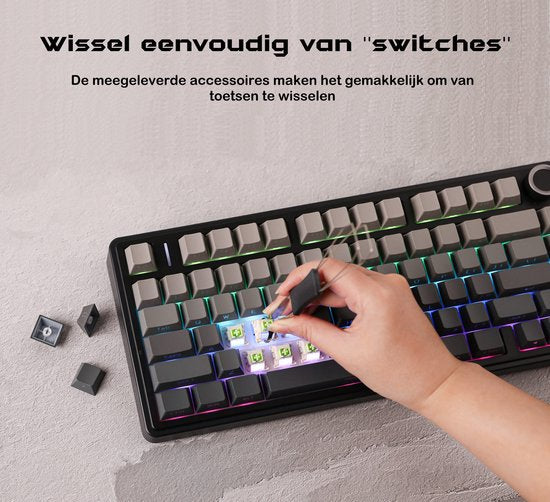 EPOMAKER x AULA F75 – Schwarz/Grau – Mechanische kabellose Tastatur – RGB – 75 % – QWERTY – Gaming-Tastatur – Reaper-Switch