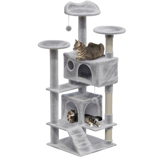 Avalo - Katzenkratzbaum - mit 7 Ebenen - 137x49x49 CM - für große Katzen - Hellgrau