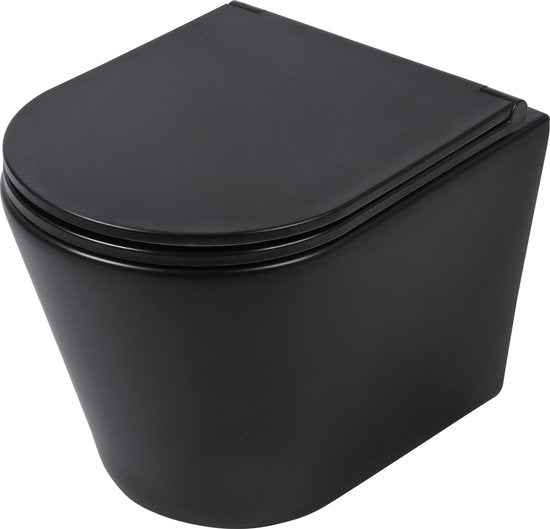 Wandtoilette „Differnz“ mit PK-Anschluss, randlos, inklusive Toilettensitz, mattschwarz