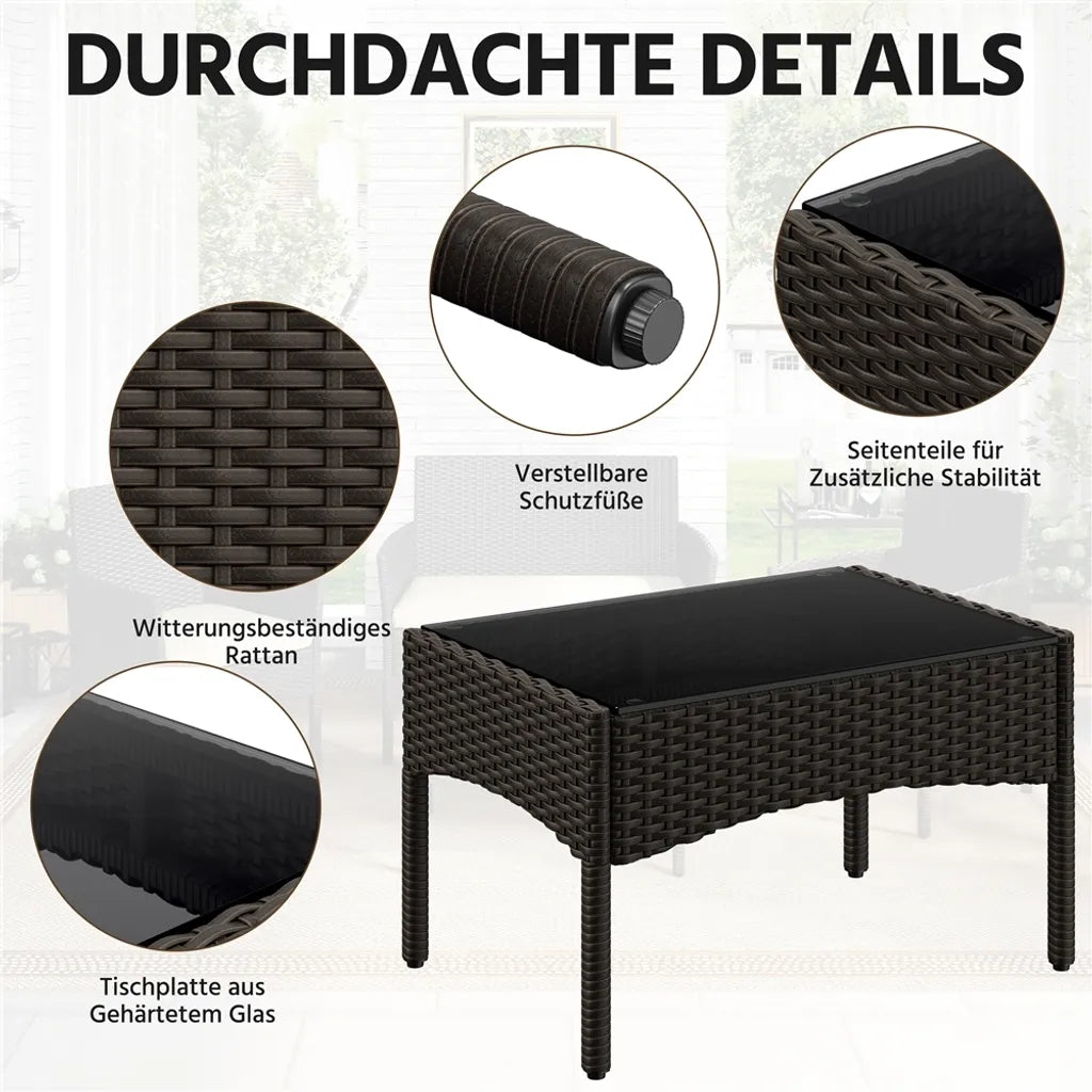 Yaheetech Polyrattan-Lounge-Set, 4-teilig – Braun/Beige – Gartenset mit 2-Sitzer-Sofa, 2 Stühlen und Tisch