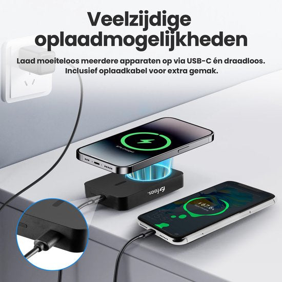 Magsafe Powerbank - 10.000mAh - Auch für Android Qi2 geeignet - 15W Magnetisch & Kabellos - Schwarz - von Faas