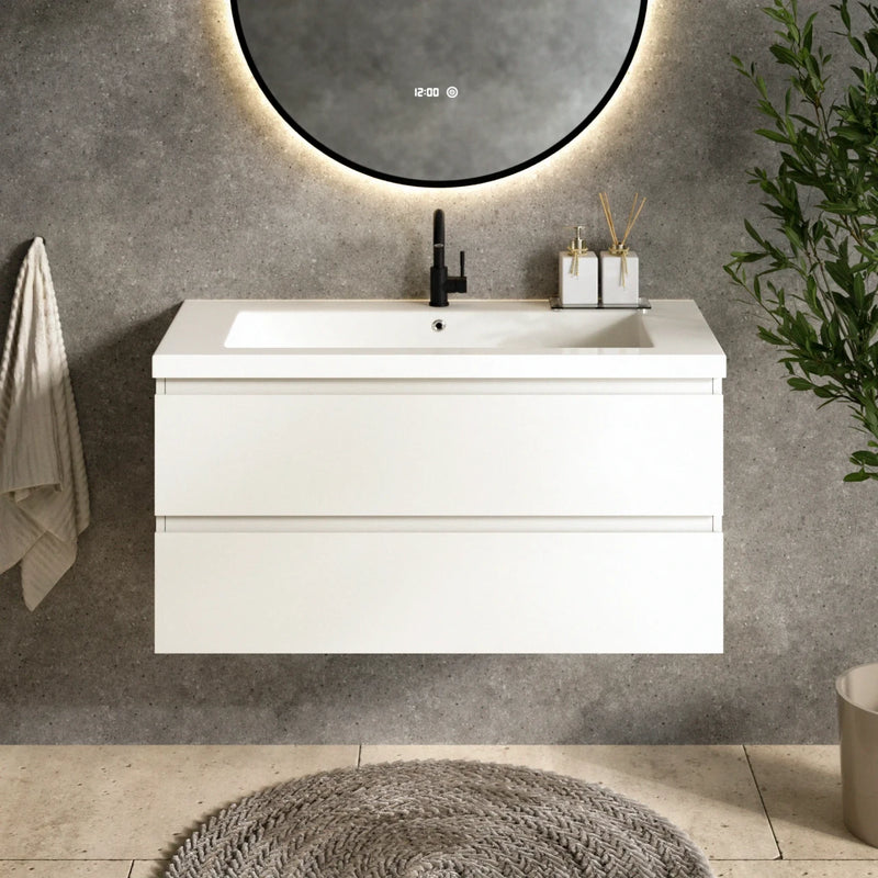 Mirlux Sena Waschbecken – 100 cm – glänzendes Weiß – Kunststein