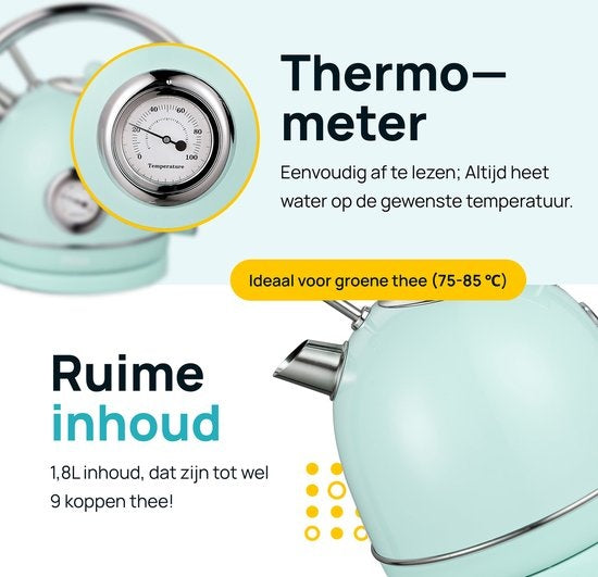 MOA Retro-Wasserkocher - Pastellgrün - Mintgrün - Elektrisch - Edelstahl - EK4TG