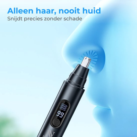 Nuvance Nasentrimmer - Wiederaufladbar & abspülbar - Nasenhaartrimmer - Ohrentrimmer - Männer & Frauen - USB C - Schwarz