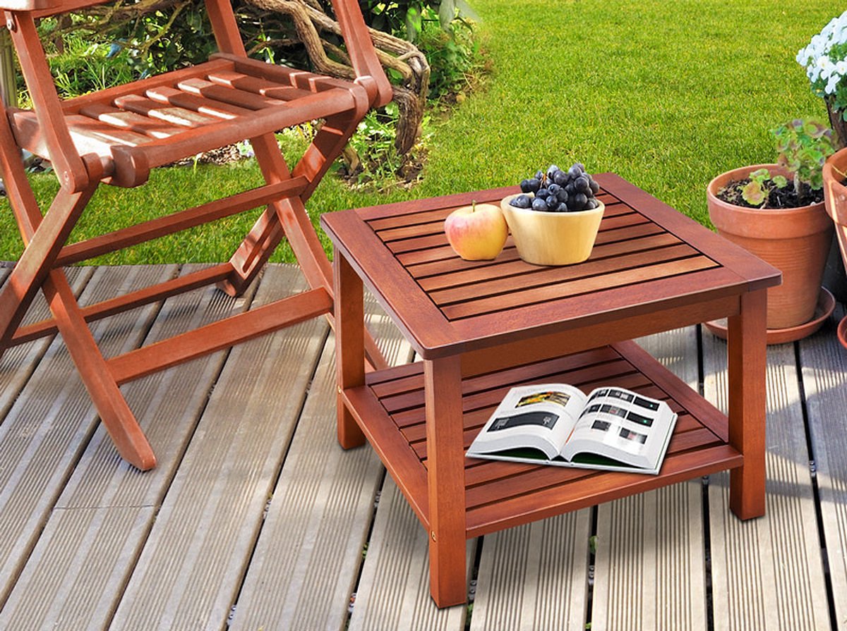 Casaria Beistelltisch Washington aus Akazienholz – Braun – 45 x 45 x 45 cm