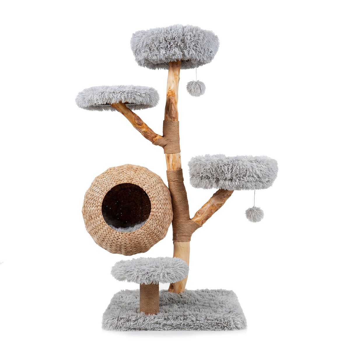 Coast Katzenbaum mit fünf Etagen – handgeflochtenes Katzenhaus – Kratzstämme aus Jute – grau