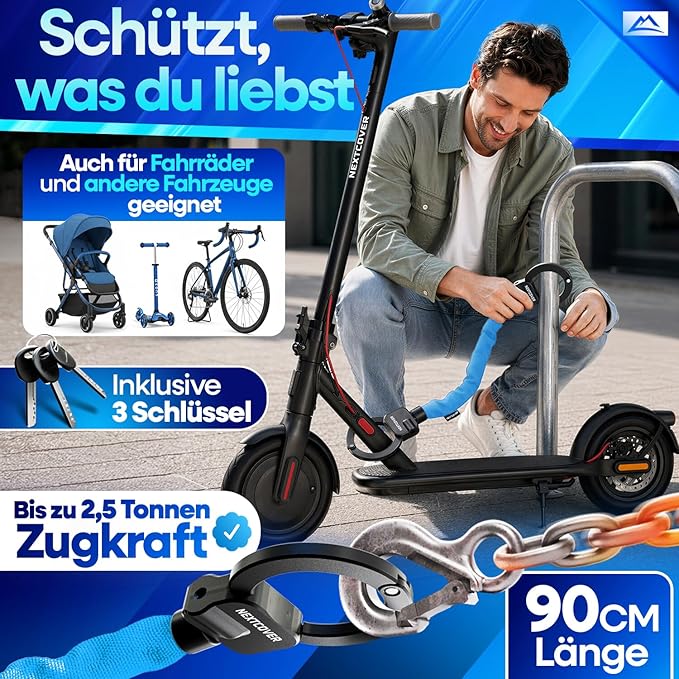 NEXTCOVER E-Scooter-Schloss – Handfessel-Schloss – 90 cm – 3 Schlüssel – wetterfest