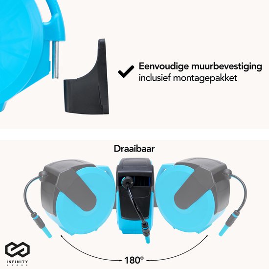 Infinity Goods Wandslangbox - 25 Meter - Slanghouder - Tuinslang Met Haspel - 180Â° Draaibaar - Automatisch - Slanghaspel