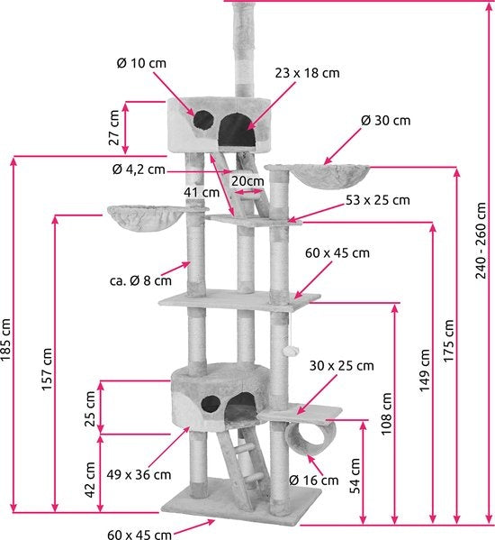 tectake Hansi - Kratzbaum - Schwarz/Weiß - 260 cm