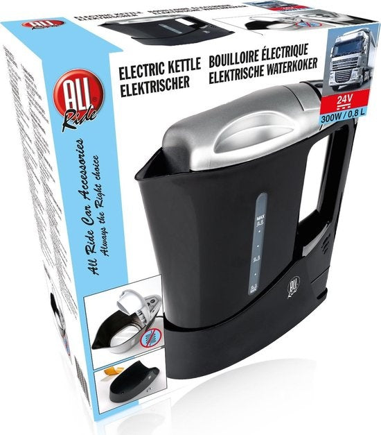 All Ride Wasserkocher 24V - 0.8L - Reisewasserkocher - für LKW, Auto, Boot und Wohnwagen - Thermoschutz - automatische Abschaltung - Schwarz
