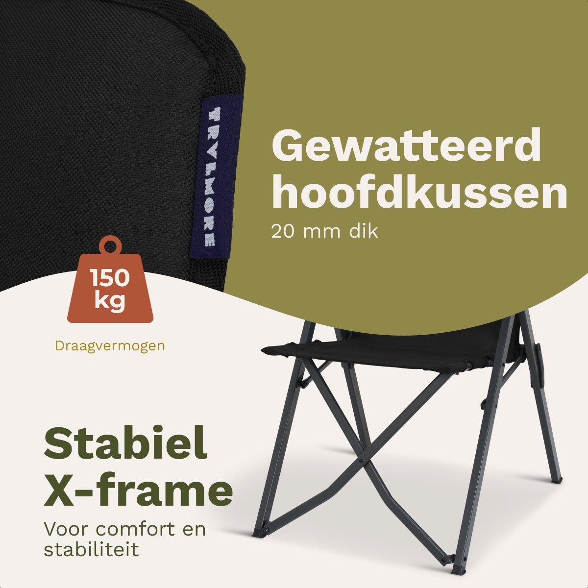 TRVLMORE Luxus Campingstühle 2er Set - faltbar - 150KG Tragkraft - verstellbare Rückenlehne - inklusive Tragetasche - Schwarz