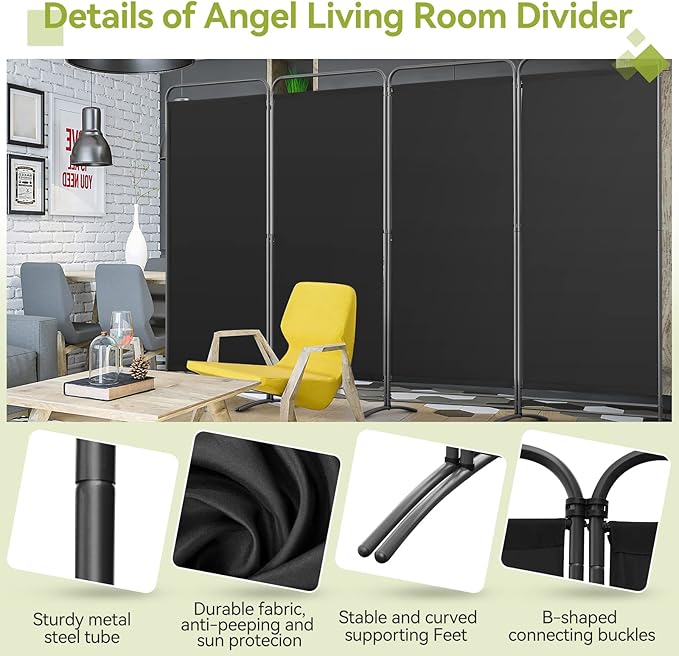 Angel Living Parawan Raumteiler – 3 Paneele – 165 cm hoch – Schwarz