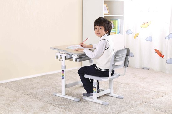 VDD Gaming Kinderschreibtisch mit Schreibtischstuhl - Höhenverstellbar von 54 cm bis 76 cm - Mit Stauraum - Weiß