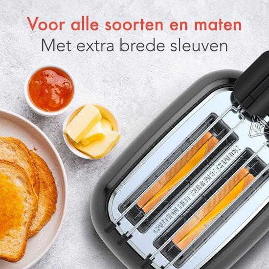 KitchenBrothers Toaster - Mit Toasty Clamps - 6 Heizstufen - Breite Schlitze - 870W - Schwarz
