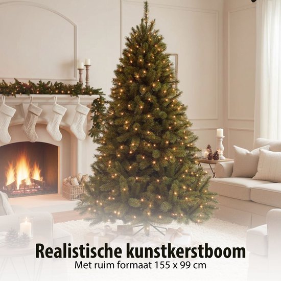 Triumph Tree Bristlecone Kunstbaum – Weihnachtsbaum mit 144 warmweißen LED-Lichtern – Weihnachtsdekoration für den Innenbereich – Klappkonstruktion für schnellen Aufbau – H 155 x Ø 99 cm – Grün